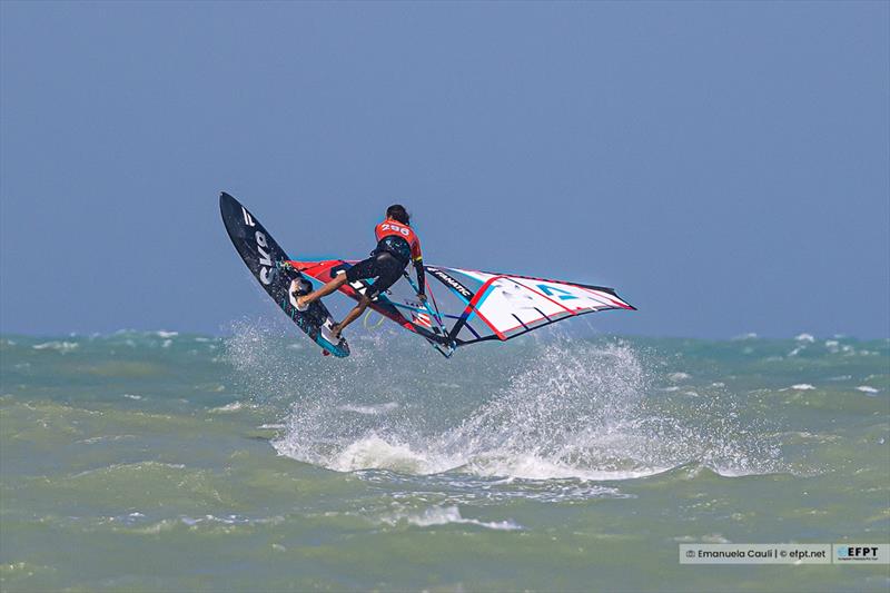 Did someone say Shaka? Adrien Bosson flying through his semi-final heat - EFPT Spiaggia Lunga Vieste 2022 day 3 photo copyright Emanuela Cauli taken at  and featuring the Windsurfing class