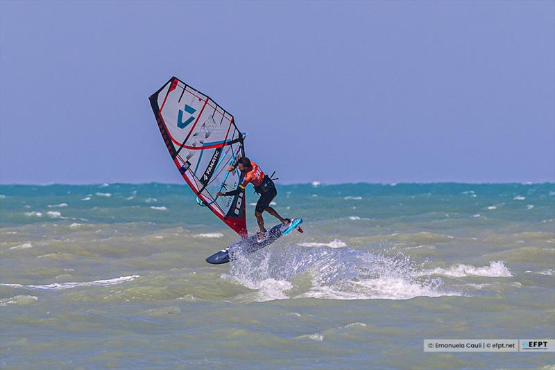 Adrien Bosson initiating a Pasko - EFPT Spiaggia Lunga Vieste 2022 photo copyright Emanuela Cauli taken at  and featuring the Windsurfing class