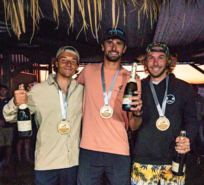Men's Overall podium. 1st Marc Pare, 2nd (right) Alessio Stillrich, 3rd (left) Mathis Mollard photo copyright Miles Taylor / PROtography / FPT taken at  and featuring the Windsurfing class