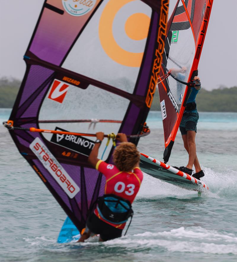 Bodhi Kempen in his heat against Sarah-Quita Offringa - FPT King and Queen of the Caribbean 2023, Day 1 photo copyright Freestyle Pro Tour taken at  and featuring the Windsurfing class