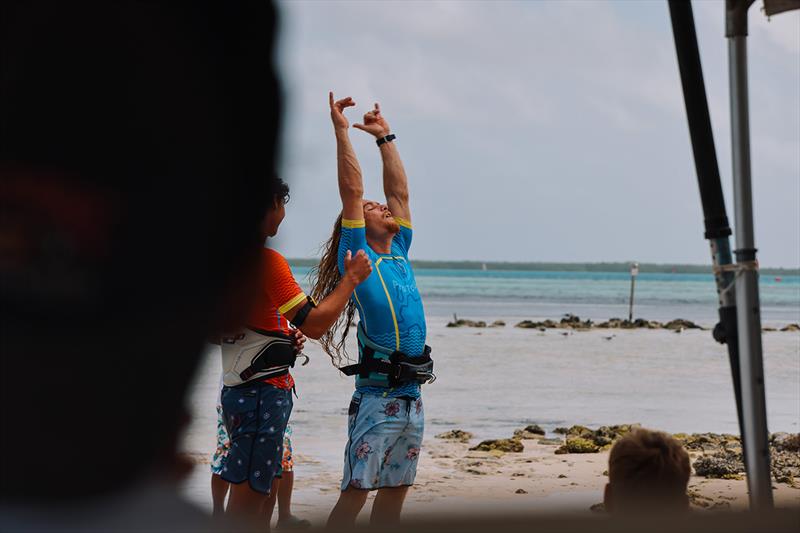 Youp Schmit learning about his event win - 2023 FPT King and Queen of the Caribbean - Day 3 - photo © Freestyle Pro Tour