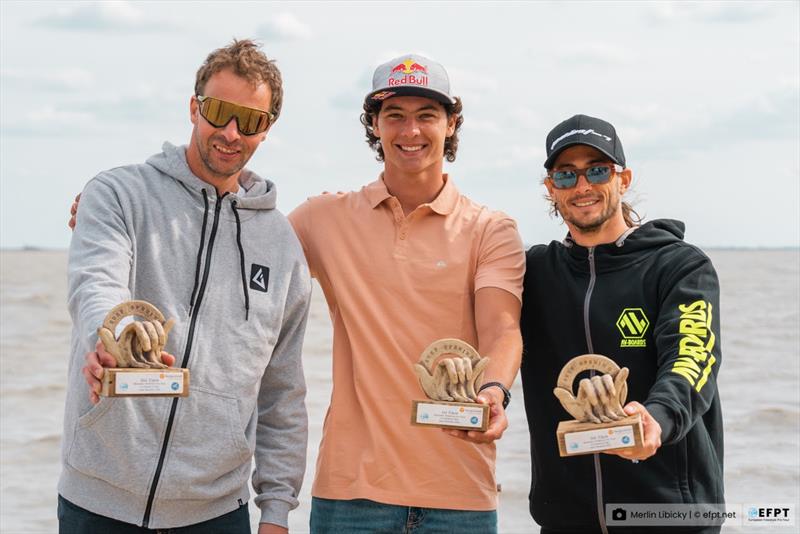 The Top 3 at the 2023 EFPT Surf Opening: Steven Van Broeckhoven, Lennart Neubauer and Jacopo Testa - photo © Merlin Libicky / efpt.net