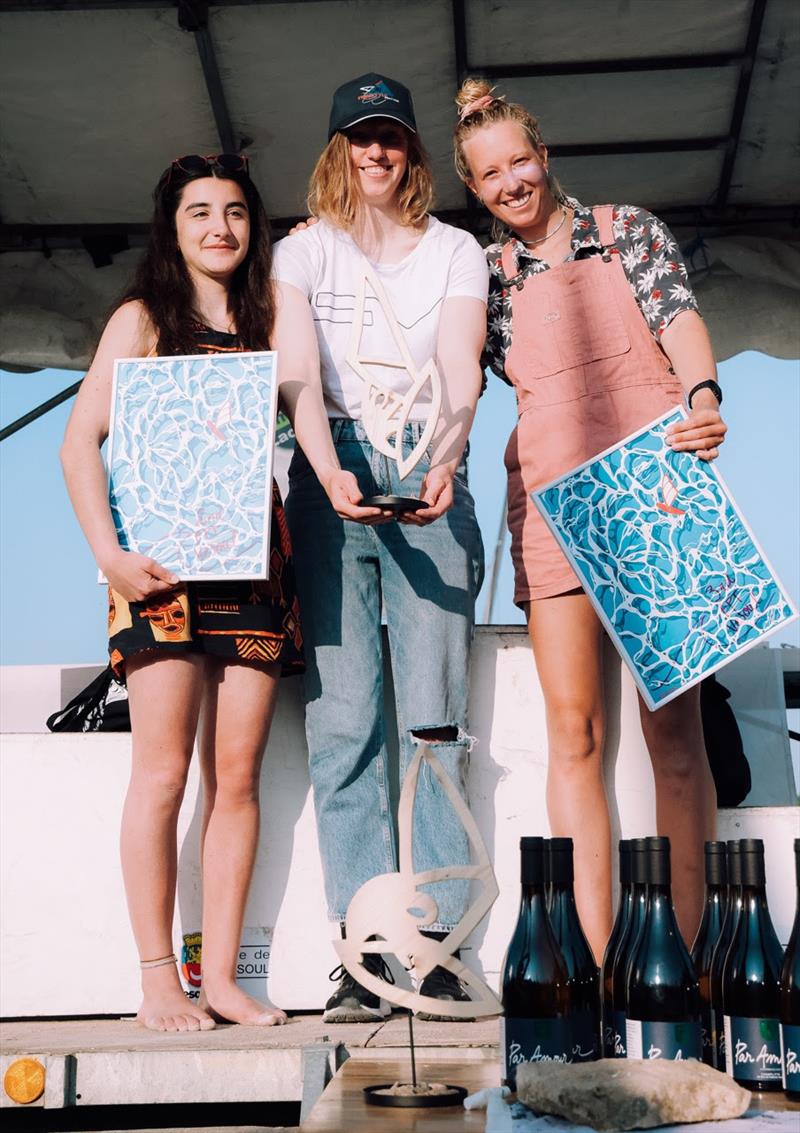 The Women's podium at the 2023 EFPT Vesoul: Salome Fournier (left), Maaike Huvermann (middle) and Lisa Kloster (right) photo copyright Freestyle Pro Tour taken at  and featuring the Windsurfing class