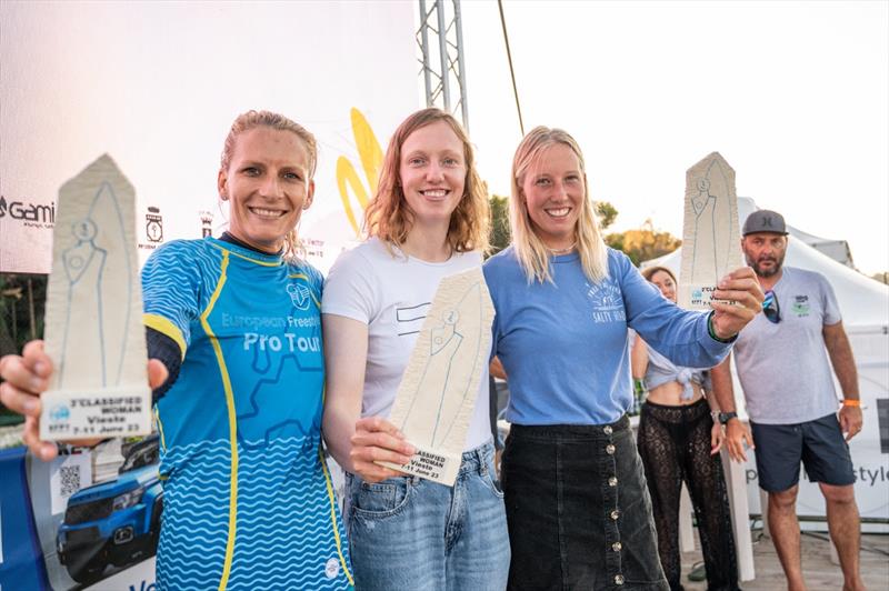The Top 3 Women at the 2023 EFPT in Vieste. From the left: Oda Johanne Brodholt, Maaike Huvermann and Lisa Kloster - photo © Protography Official