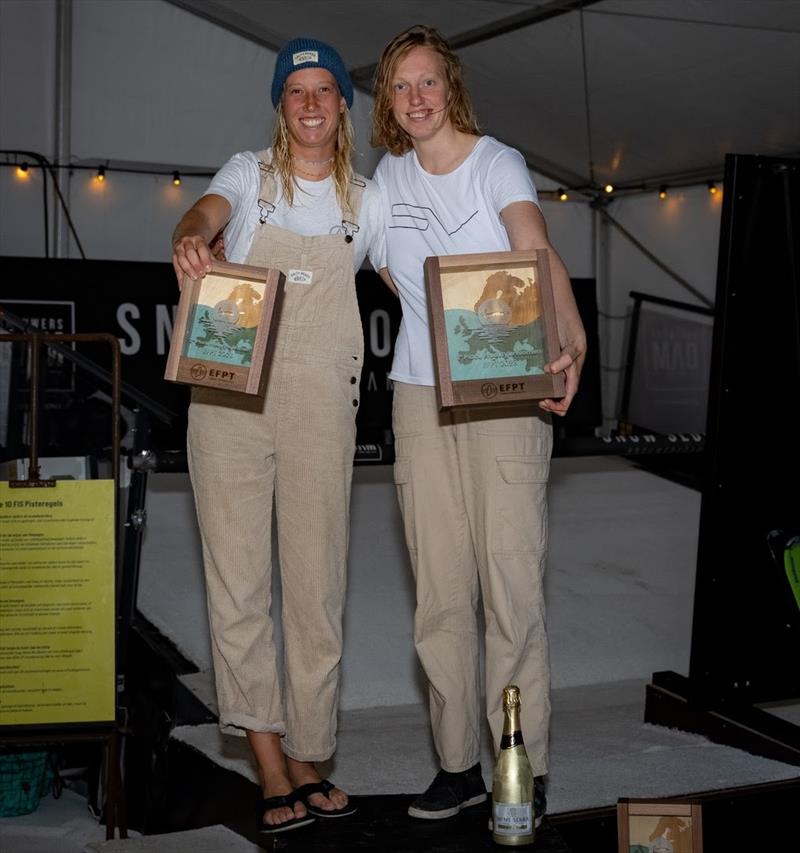 The 2023 European Freestyle Podium. 1st Maaike Huvermann, 2nd Lisa Kloster, 3rd Oda Johanne Brodholt (absent) - photo © Freestyle Pro Tour