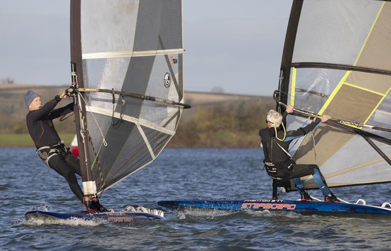 Gerrty Ball leading Guy Sprekley in the windsurf fleet at the Notts County SC First of Year Race in aid of the RNLI - photo © David Eberlin