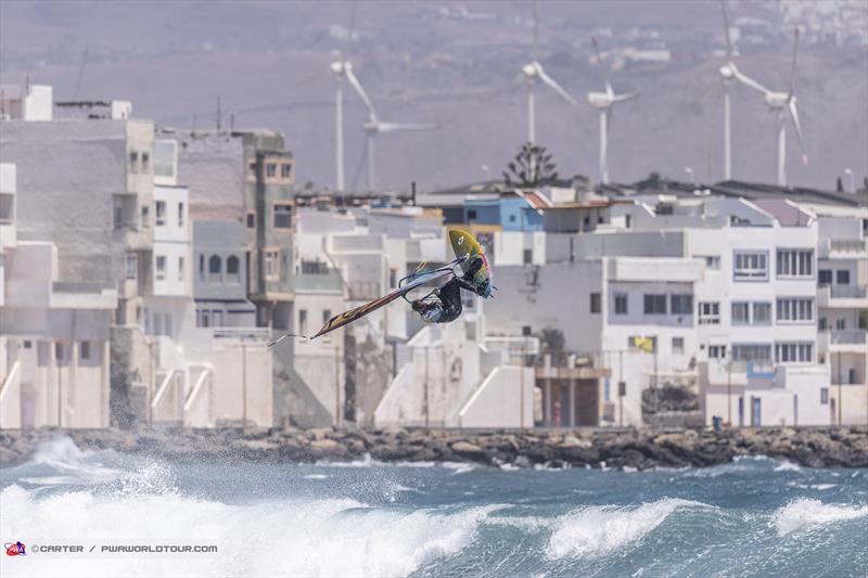 Alexia Kiefer Quintana mid backloop before injuring her shoulder on day 3 of the Gran Canaria Gloria Windsurf World Cup - photo © John Carter