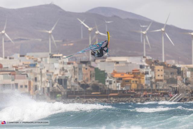 Alexia Kiefer Quintana mid-backloop at the Gran Canaria Gloria Windsurf World Cup photo copyright John Carter taken at  and featuring the Windsurfing class