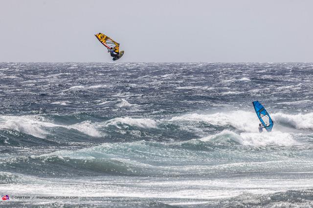 Carlos Kiefer Quintana stalls a huge forward loop at the Gran Canaria Gloria Windsurf World Cup - photo © John Carter