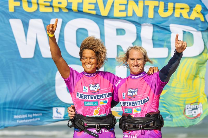 Freestyle champions - Sarah-Quita Offringa and Yentel Caers on Day 7 of the Fuerteventura PWA Grand Slam - photo © Inna Bru