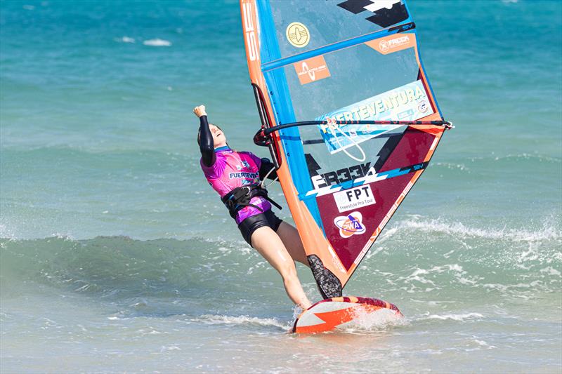 Maaike Huvermann forces a Super Final on Day 7 of the Fuerteventura PWA Grand Slam photo copyright Inna Bru taken at  and featuring the Windsurfing class