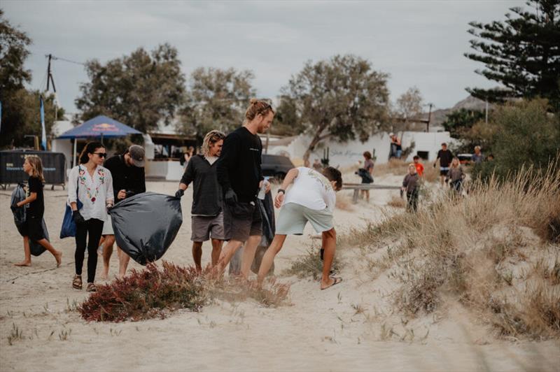 All Riders and Crew participated in a cleanup of the beach in front of Flisvos Watersports - 2025 Freestyle Pro Tour Naxos photo copyright PROtography Official taken at  and featuring the Windsurfing class