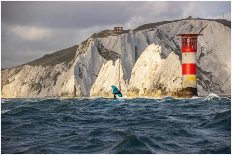 Ross Williams, 1st Man to Wingfoil the Needles Aug 2020 photo copyright John Carter taken at Island Sailing Club, Cowes and featuring the Wing Foil class