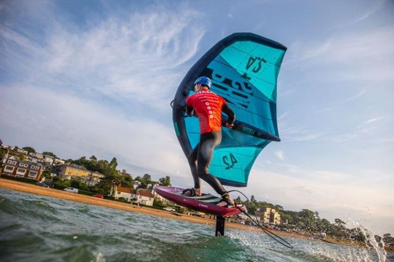 Tom Buggy Wing Foiling off Cowes July 2021 photo copyright John Carter taken at Island Sailing Club, Cowes and featuring the Wing Foil class