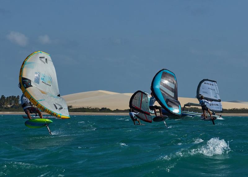 Racing in front of the giant dune of Jeri - 2022 Wingfoil Racing World Cup Jericoacoara photo copyright IWSA / Jeri Wingfoil Cup taken at  and featuring the Wing Foil class