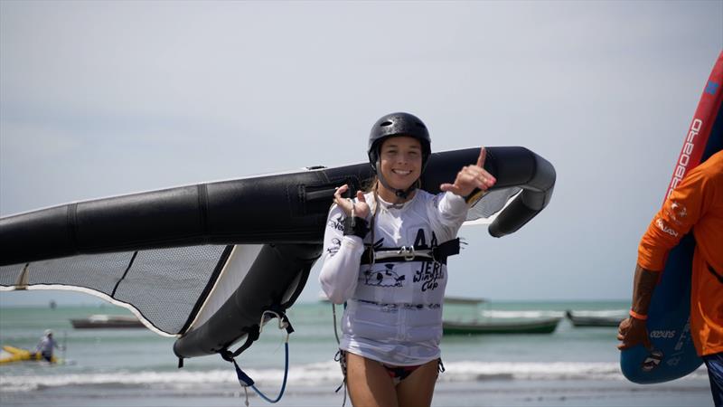 Orane Ceris all smiles even when she's tired - 2022 Wingfoil Racing World Cup Jericoacoara photo copyright IWSA / Jeri Wingfoil Cup taken at  and featuring the Wing Foil class