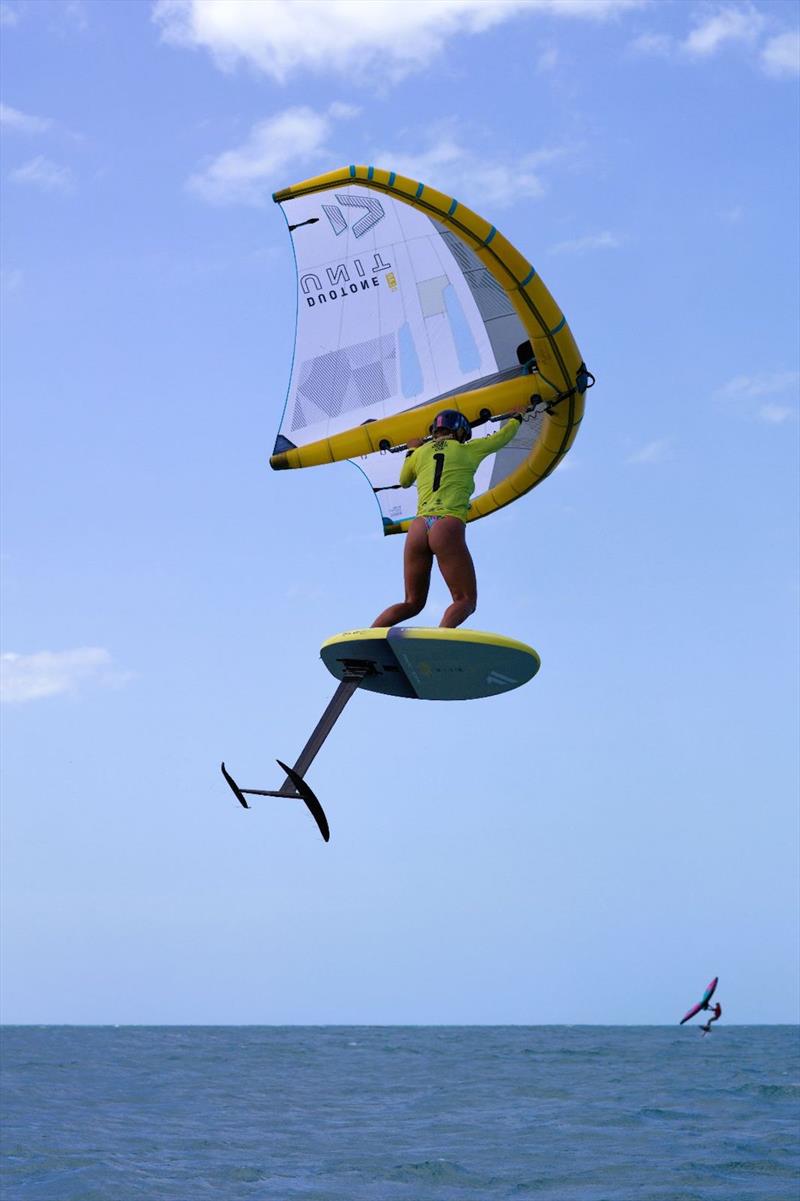 Novotná jumps for joy 2022 Wingfoil Racing World Cup Jericoacoara photo copyright IWSA / Jeri Wingfoil Cup taken at  and featuring the Wing Foil class