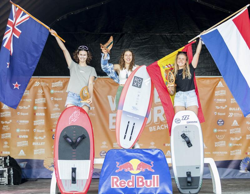 Women's FreeFly-Slalom podium - 2023 GWA Wingfoil World Cup Tauranga photo copyright GWA Wingfoil World Tour taken at  and featuring the Wing Foil class