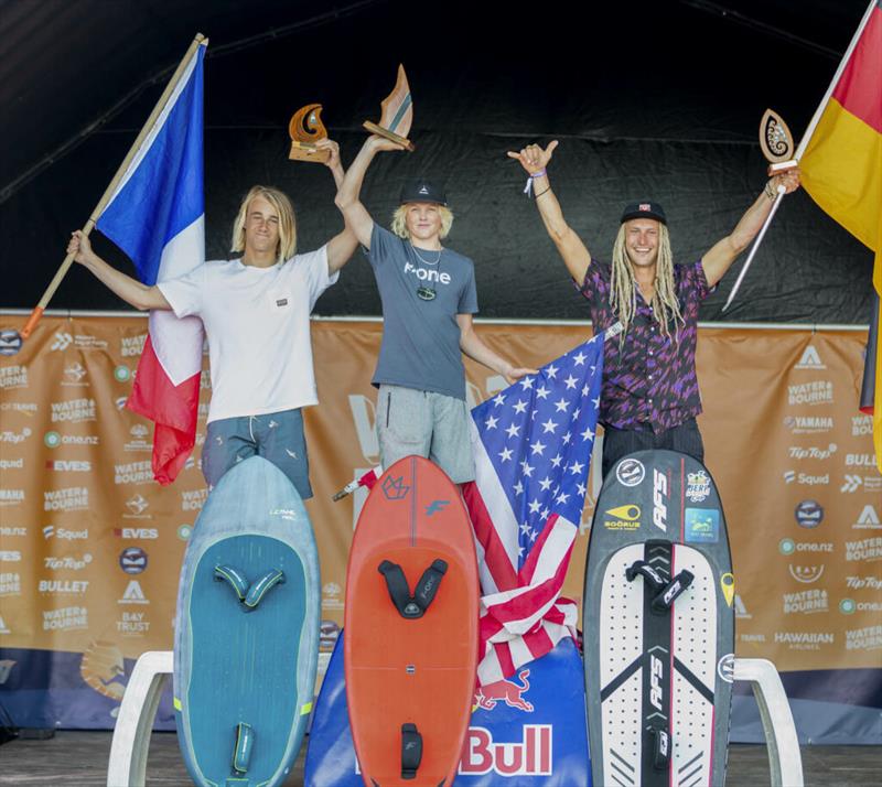 Men's Surf-Freestyle podium - 2023 GWA Wingfoil World Cup Tauranga photo copyright GWA Wingfoil World Tour taken at  and featuring the Wing Foil class