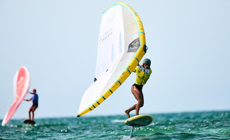 Perfect balance from Paula Novotna - Ad Ports Group Wingfoil Racing World Cup Abu Dhabi photo copyright IWSA / Robert Hajduk taken at  and featuring the Wing Foil class