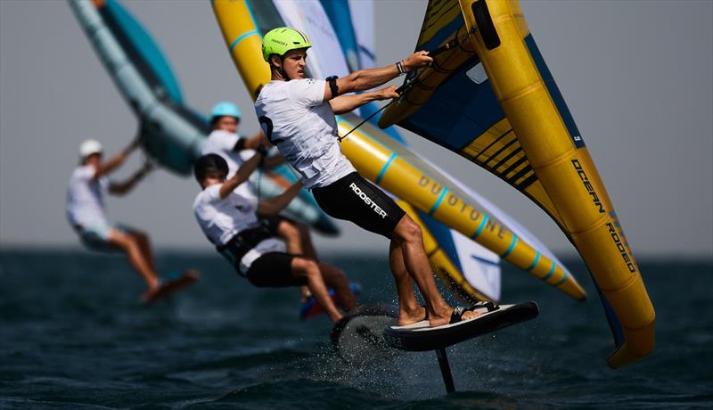 Mathis Ghio is not winning by much from the chasing pack - Ad Ports Group Wingfoil Racing World Cup Abu Dhabi photo copyright IWSA / Robert Hajduk taken at  and featuring the Wing Foil class