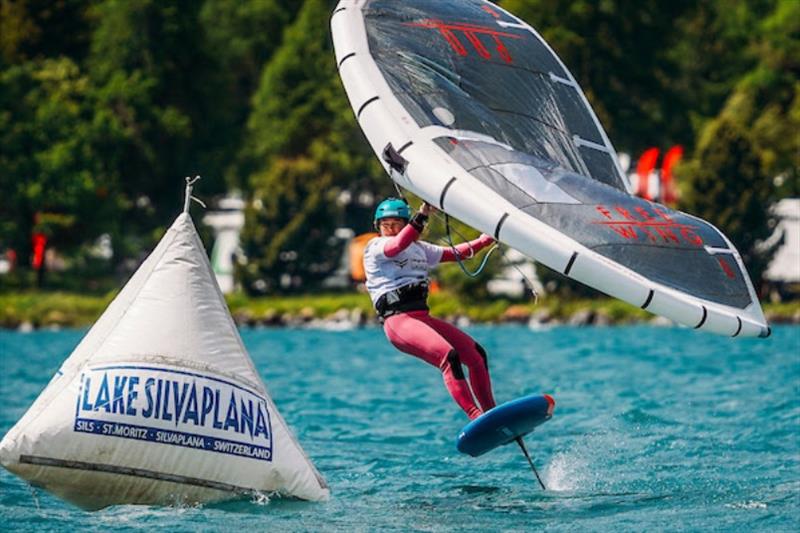 Fiona Wylde flying above her own expectations - 2023 WingFoil Racing World Cup Ensis Engadinwing by Dakine - Day 2 - photo © IWSA media / Sailing Energy