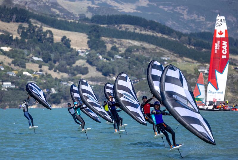 Young sailors take part in the Inspire Racing x Wing program on Race Day 2 of the ITM New Zealand Sail Grand Prix in Christchurch, New Zealand. Sunday March 19, 2023 photo copyright Felix Diemer/SailGP taken at Naval Point Club Lyttelton and featuring the Wing Foil class