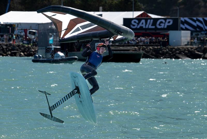 Young sailors take part in the Inspire Racing x Wing program on Race Day 2 of the ITM New Zealand Sail Grand Prix in Christchurch, New Zealand. Sunday March 19, 2023 photo copyright Ricardo Pinto/SailGP taken at Naval Point Club Lyttelton and featuring the Wing Foil class