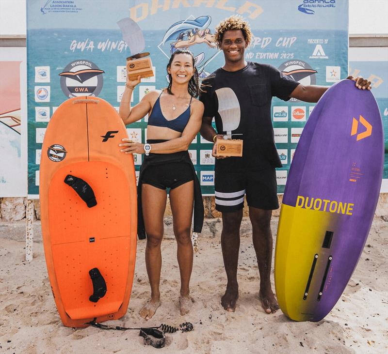 US's Moona Whyte and Cape Verde's Wesley Brito - 2023 GWA Wingfoil World Cup Dakhla Presented by Armstrong - photo © Lukas K Stiller
