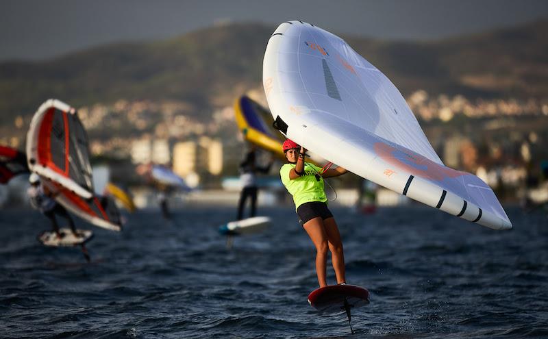 Maddalena Spanu takes the yellow bib into the women's Final - 2023 WingFoil Racing World Cup Cagliari photo copyright IWSA media / Robert Hajduk taken at  and featuring the Wing Foil class