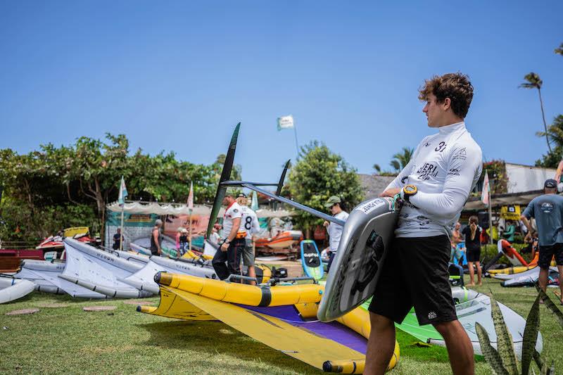 Ernesto de Amicis getting ready at Vila Kalango - 2023 WingFoil Racing World Cup Brazil photo copyright IWSA media taken at  and featuring the Wing Foil class