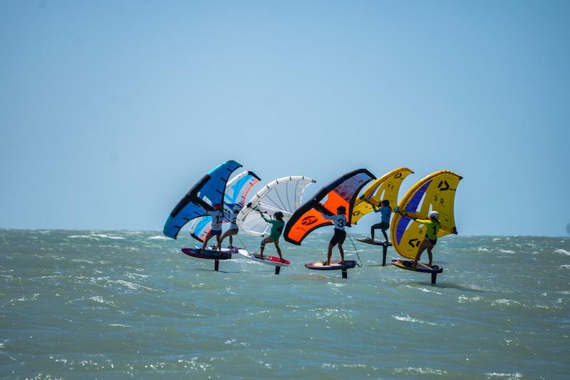Nia Suardiaz (right) lining up with the women's fleet at start time - Day 2 of WingFoil Racing World Cup Brazil - photo © IWSA media