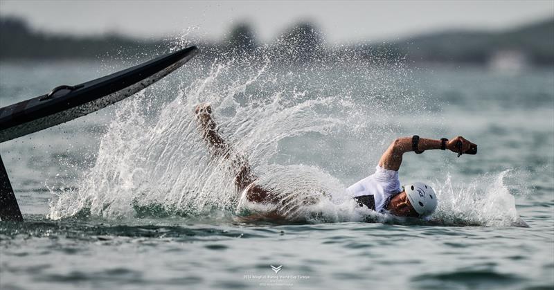 Splashdown during the Audi e-foiling contest - 2024 WingFoil Racing World Cup Turkiye day 1 - photo © IWSA media / Robert Hajduk