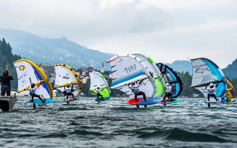 Racers braving the cold at full speed - Ensis Engadinwing 2024 Formula Wing Europeans photo copyright IWSA Media / Sailing Energy taken at  and featuring the Wing Foil class