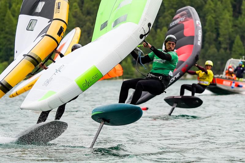 Port start in the Mens finals led by Bastien Escofet FRA - Ensis Engadinwing 2024 Formula Wing Europeans - photo © IWSA Media / Sailing Energy