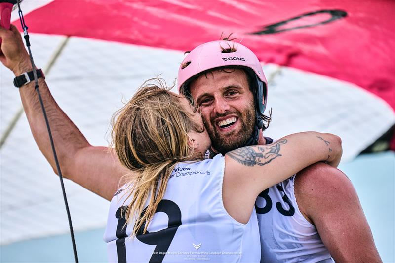 Francesco Cappuzzo [ITA] feels the love after grinding his way up to the podium - 2025 Dogus Marine Services Formula Wing European Championships - photo © IWSA media / Robert Hajduk