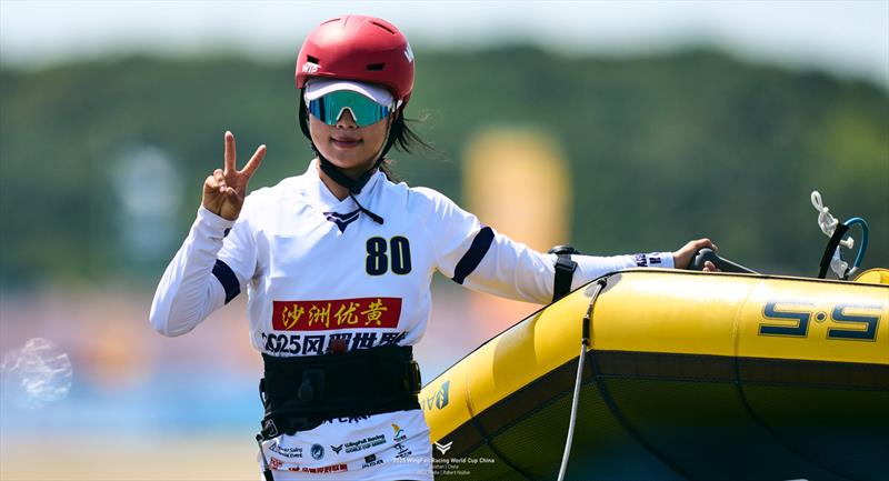 Liu Yu Xiao [CHN] likes the strong winds - 2025 WingFoil Racing World Cup China - Day 3 photo copyright IWSA media / Robert Hajduk taken at  and featuring the Wing Foil class