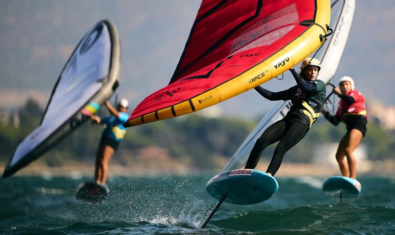 Jette Koep chases the leader in the women's final - Wingfoil Racing World Cup Sardinia 2026 day 5 - photo © IWSA media / Robert Hajduk