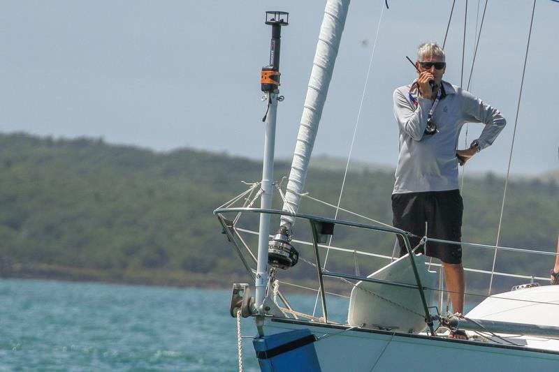 WindBot on the foredeck PRO John Parrish's yacht as he issues course instructions in the Oceanbridge NZL Sailing Regatta, February 2019 - photo © Richard Gladwell