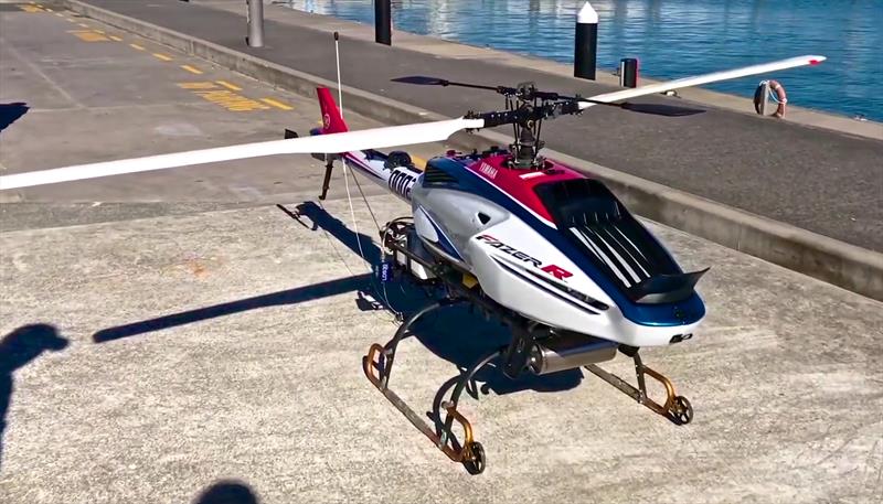 The Yamaha Air Division show off the Fazer-R unmanned helicopter suitable for covering sailing events or for AC teams to film testing - photo © Emirates Team New Zealand