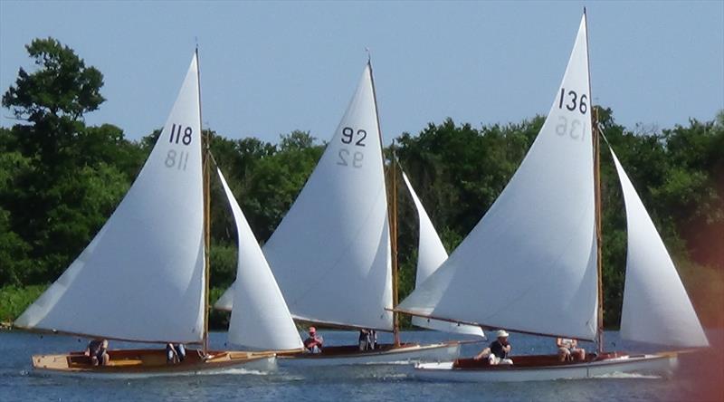 Leaders during the first leg of race 1 at the Yare and Bure One Design Dolle Cup and Centenary Chalice photo copyright Bill & Diana Webber taken at Norfolk Broads Yacht Club and featuring the Yare & Bure One Design class