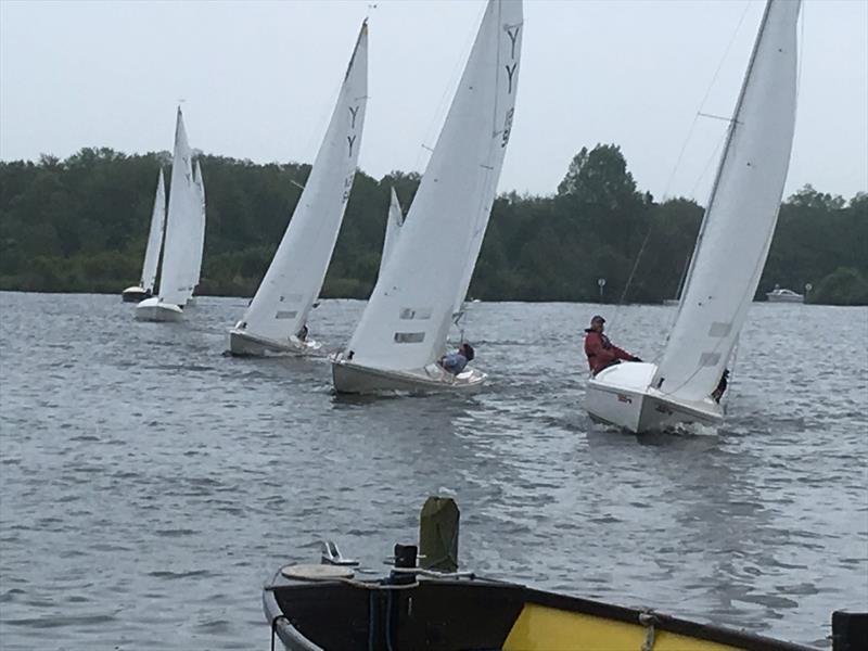 Gremlin 3, Brandy Bottle and Nimrod starting the first race of the Yeoman Open Weekend at Norfolk Broads Yacht Club photo copyright Roger Hannant taken at Norfolk Broads Yacht Club and featuring the Yeoman/Kinsman class