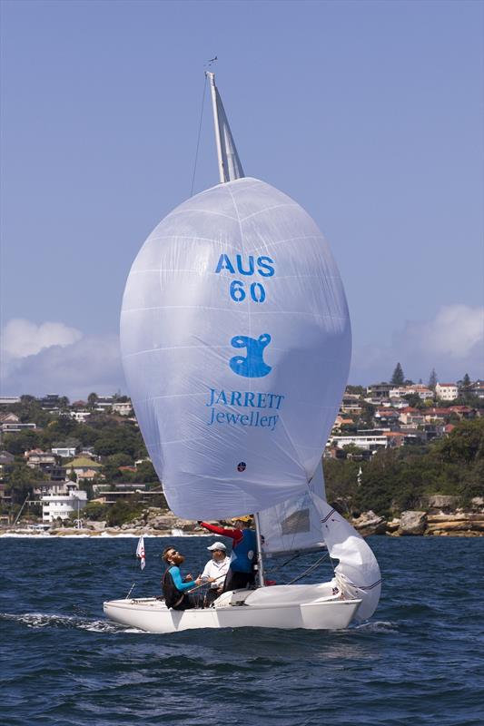 Hamish Jarrett's Miss Pibb is second overall in the Ynglings on day 2 of the Sydney Harbour Regatta photo copyright Andrea Francolini / MHYC taken at Middle Harbour Yacht Club and featuring the Yngling class