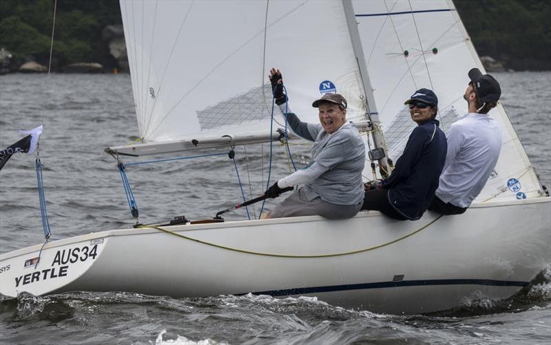 Jan Newland between races on her Yngling Yertl - Sydney Harbour Regatta - photo © Marg Fraser-Martin