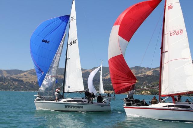 Wetdown leads Legacy 2 downwind photo copyright Young 88 Owners' Association taken at Naval Point Club Lyttelton and featuring the Young 88 class